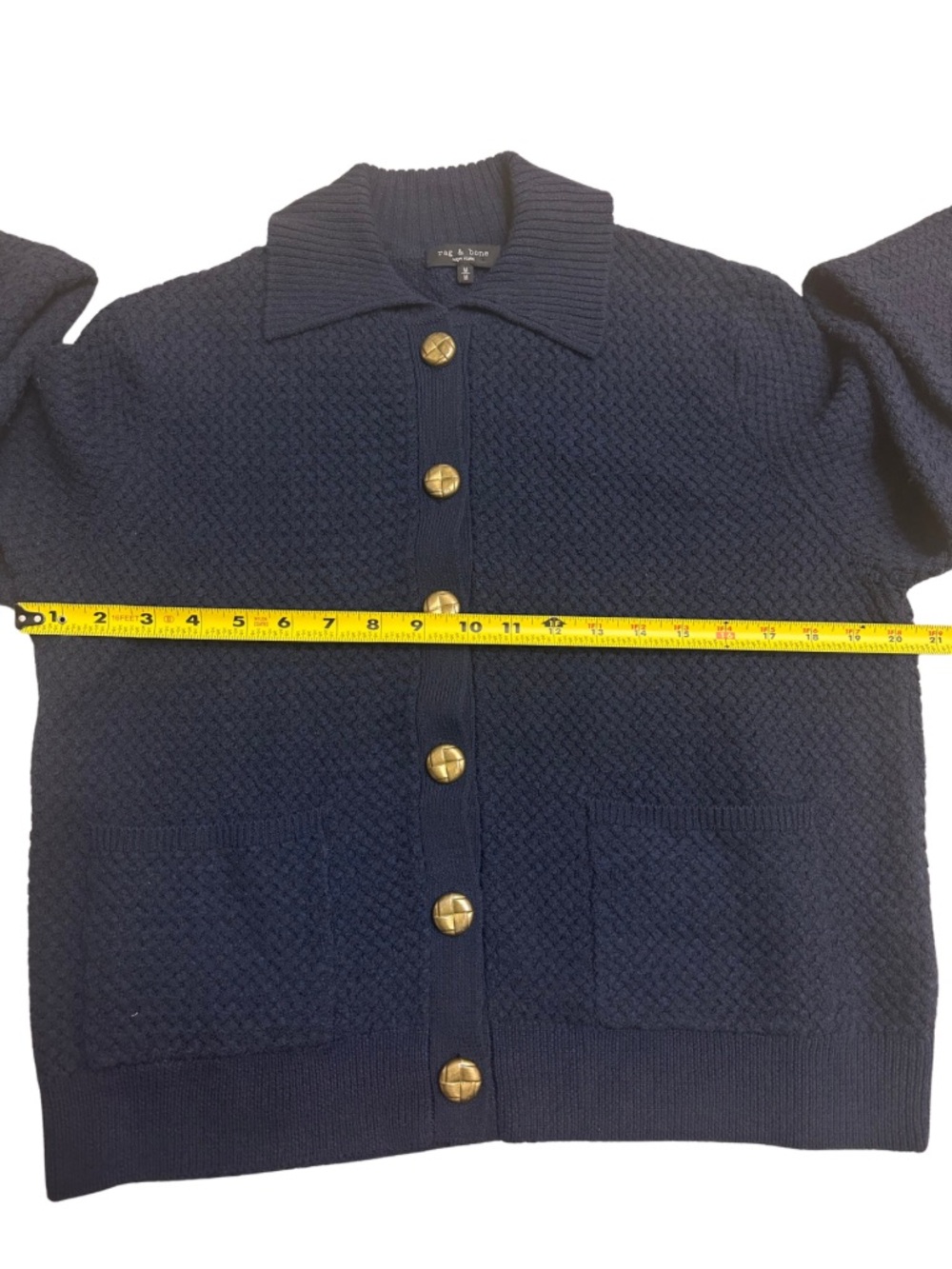 rag & bone Jax Cardigan Merino Wool Blend Navy Blue Button Front Medium Luxury - Picture 8 of 11